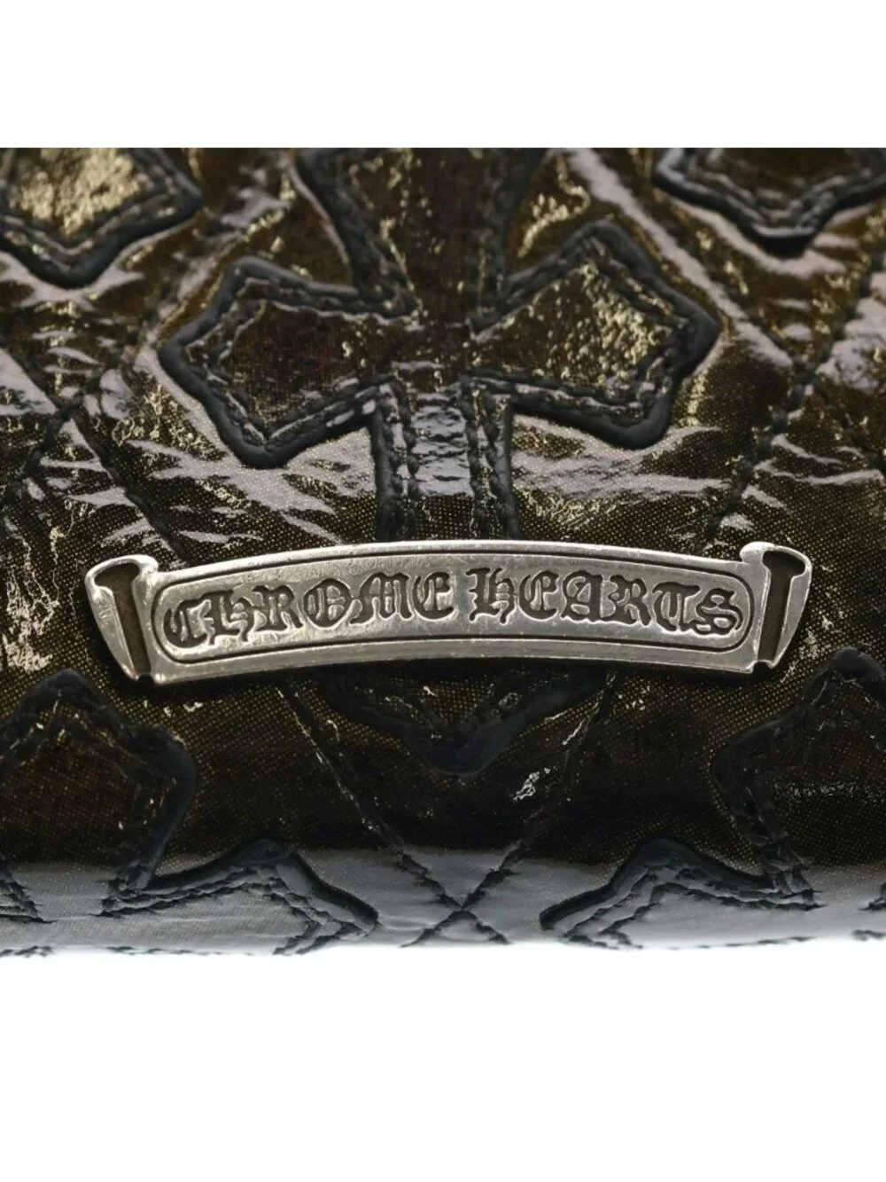 Chrome Hearts Rec Zip Quilted Cemetery Cross Lame Wallet